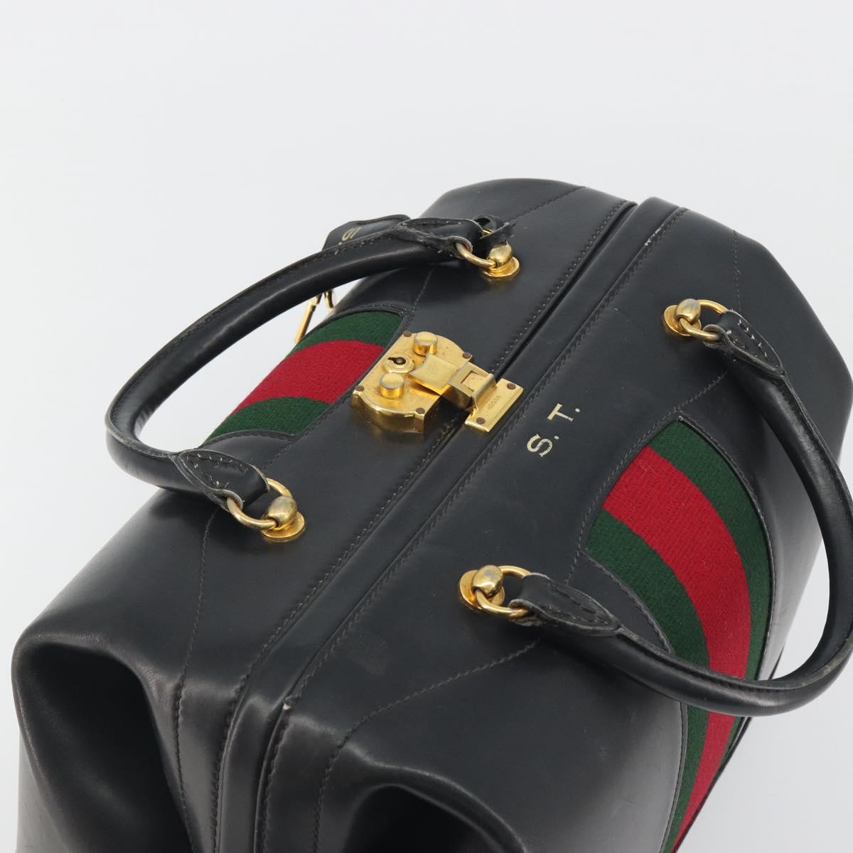 GUCCI Web Sherry Line Boston Bag Leather Black Gold Auth 197480