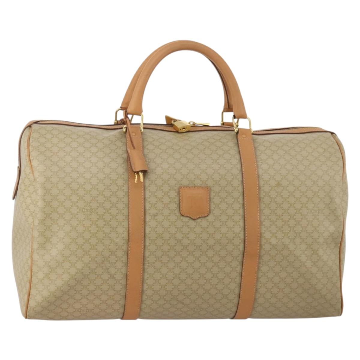 CELINE Macadam Canvas Boston Bag PVC Beige Gold Auth 197482A