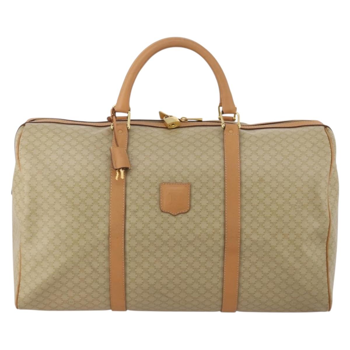 CELINE Macadam Canvas Boston Bag PVC Beige Gold Auth 197482A