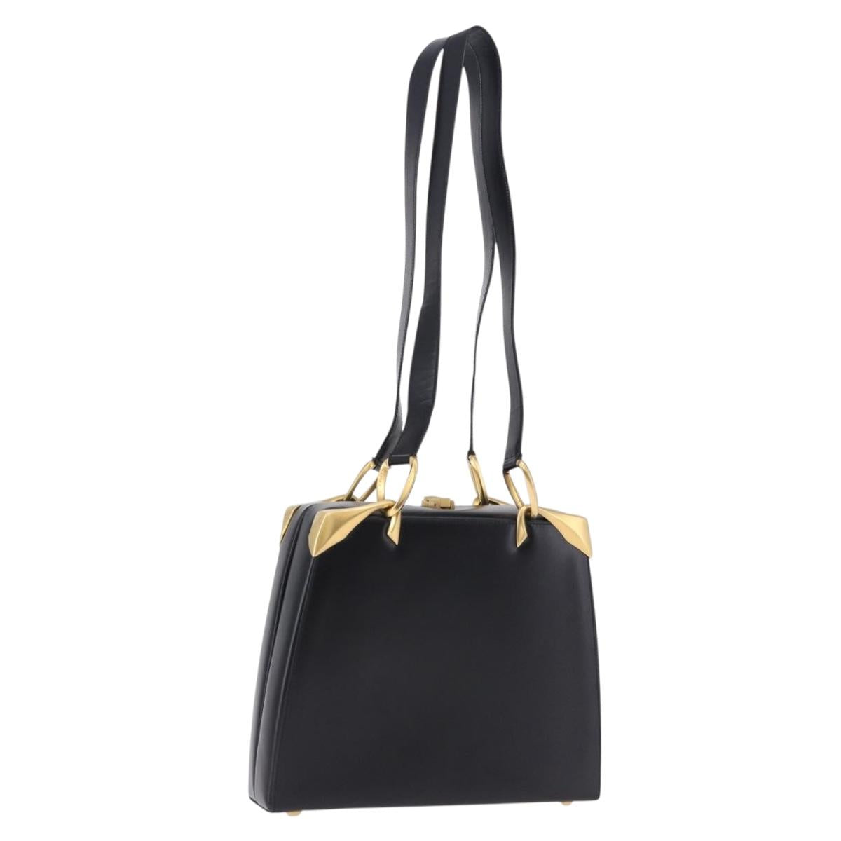 CELINE Shoulder Bag Leather Black Gold Auth 197483A