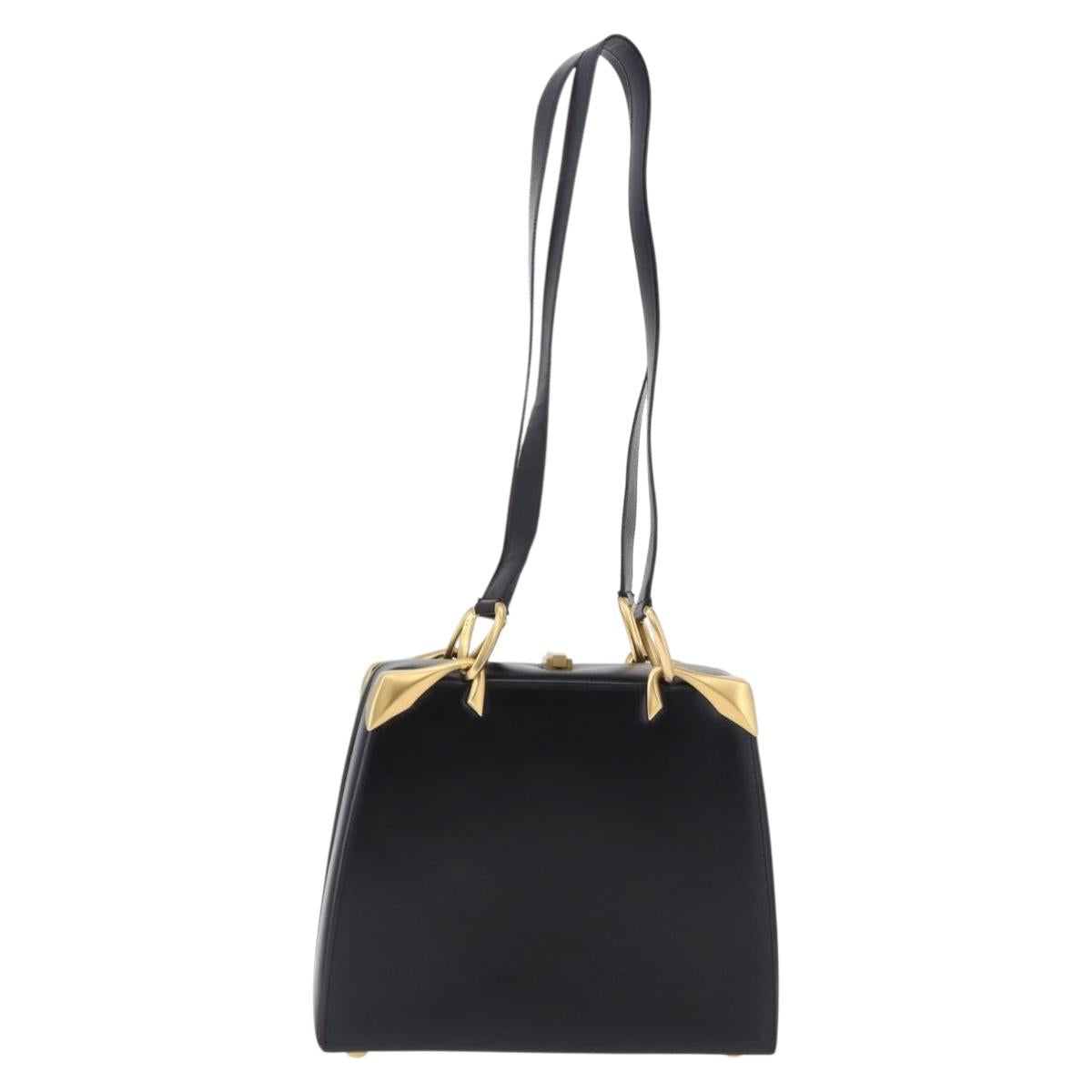 CELINE Shoulder Bag Leather Black Gold Auth 197483A