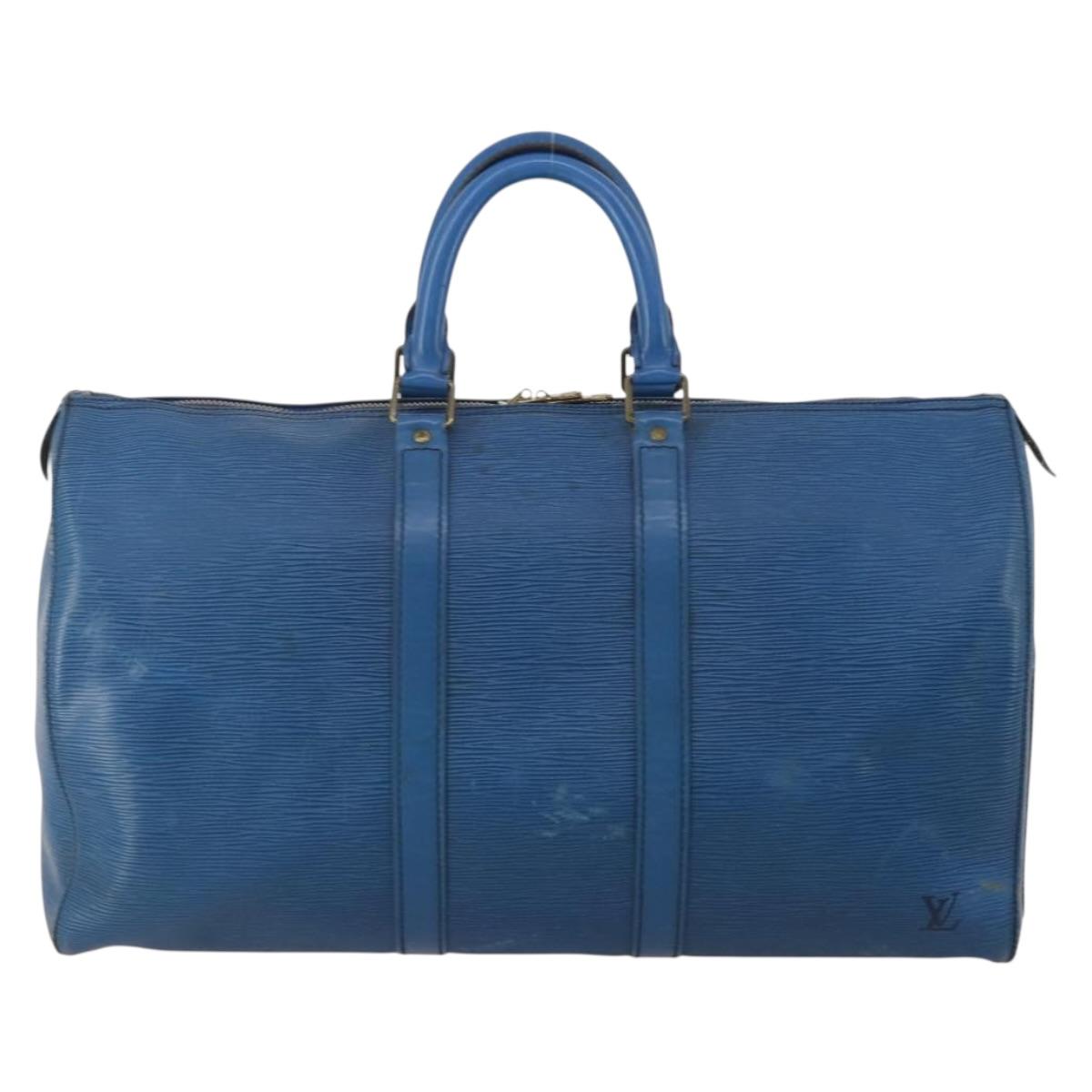 LOUIS VUITTON Epi Keepall 45 Boston Bag Blue M42975 LV Auth 197485