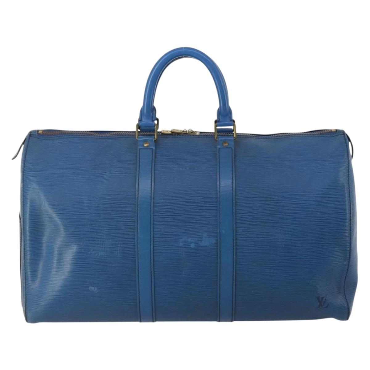 LOUIS VUITTON Epi Keepall 45 Boston Bag Blue M42975 LV Auth 197485