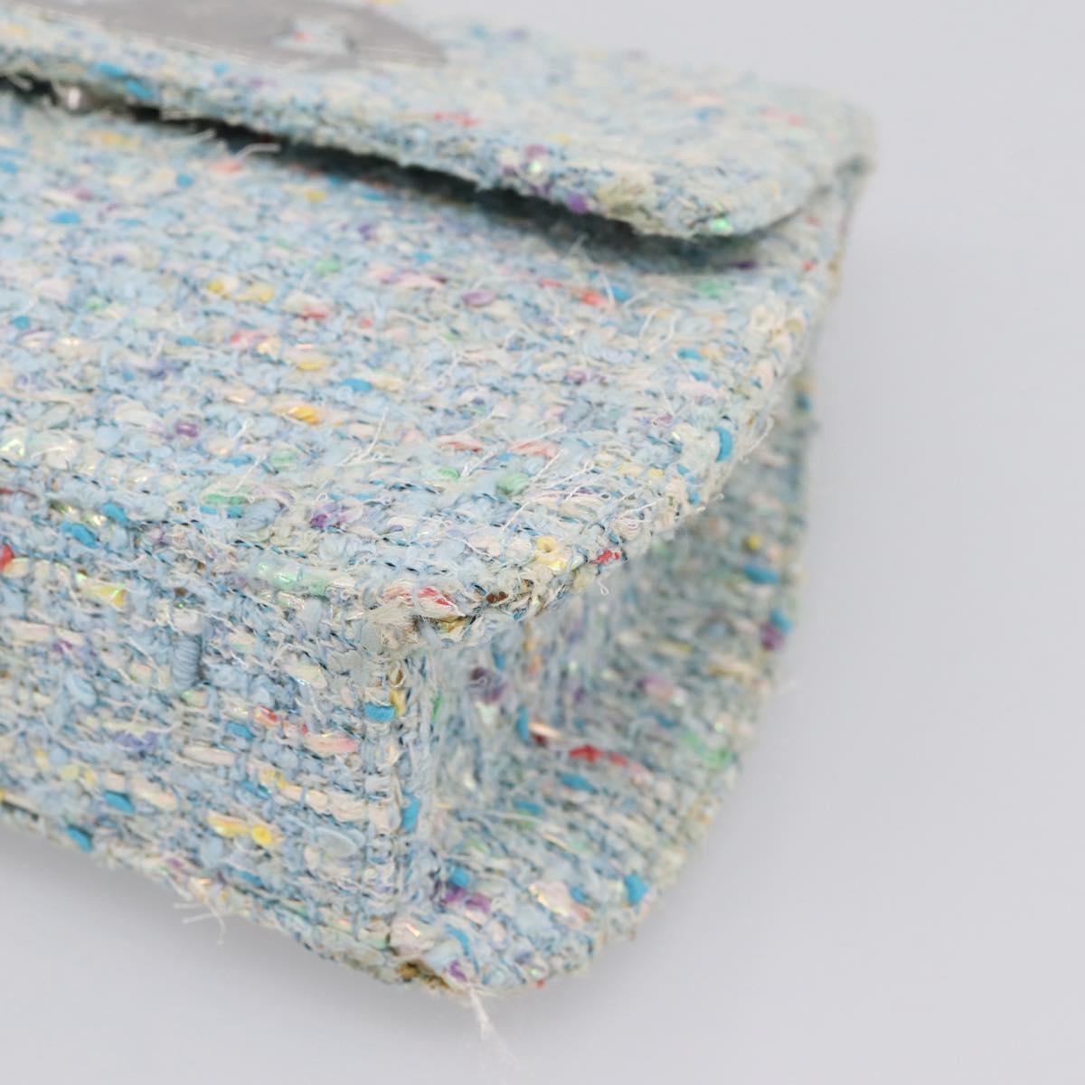 CHANEL COCO Mark Chain Hand Bag Tweed Light Blue Silver CC Auth 197488SAM