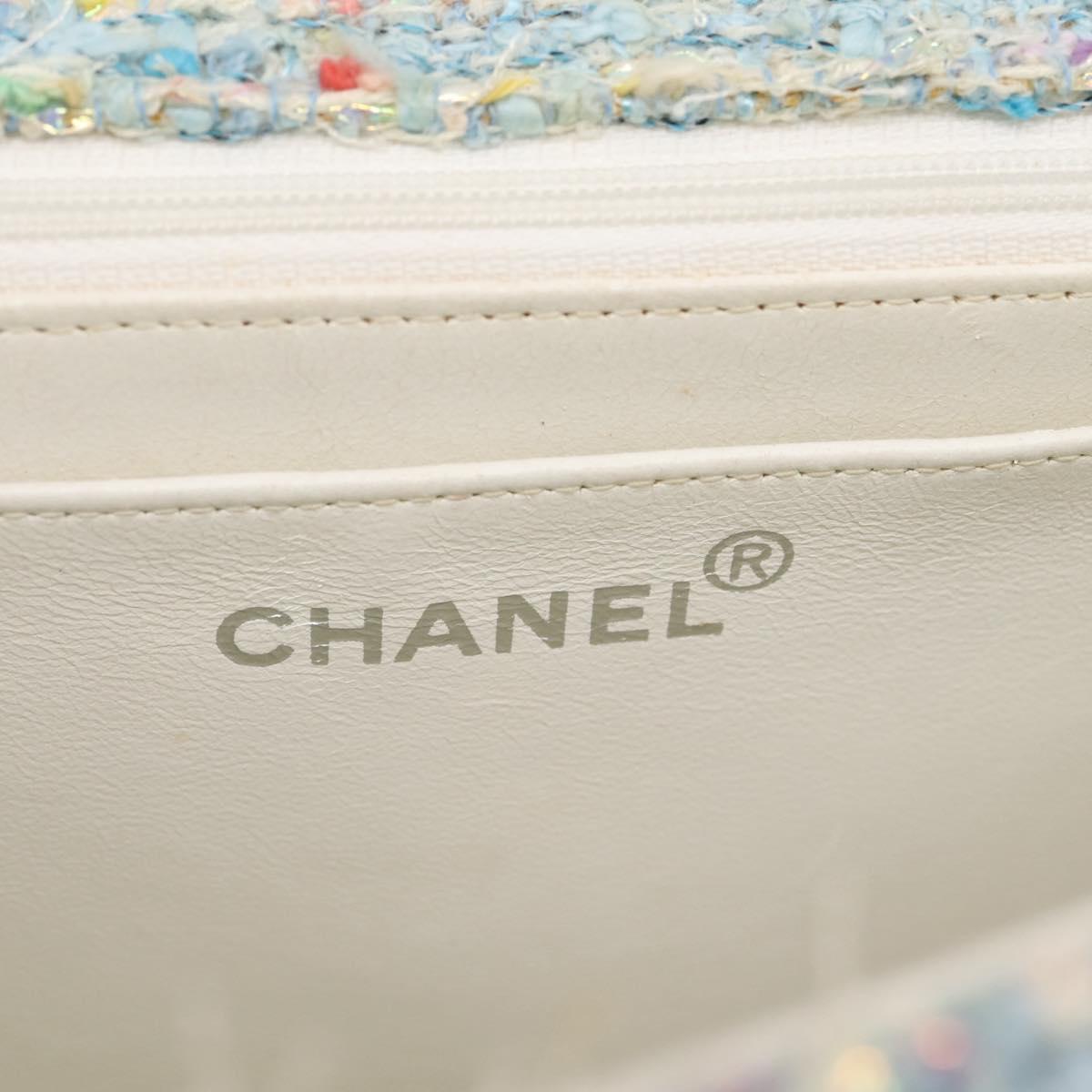 CHANEL COCO Mark Chain Hand Bag Tweed Light Blue Silver CC Auth 197488SAM