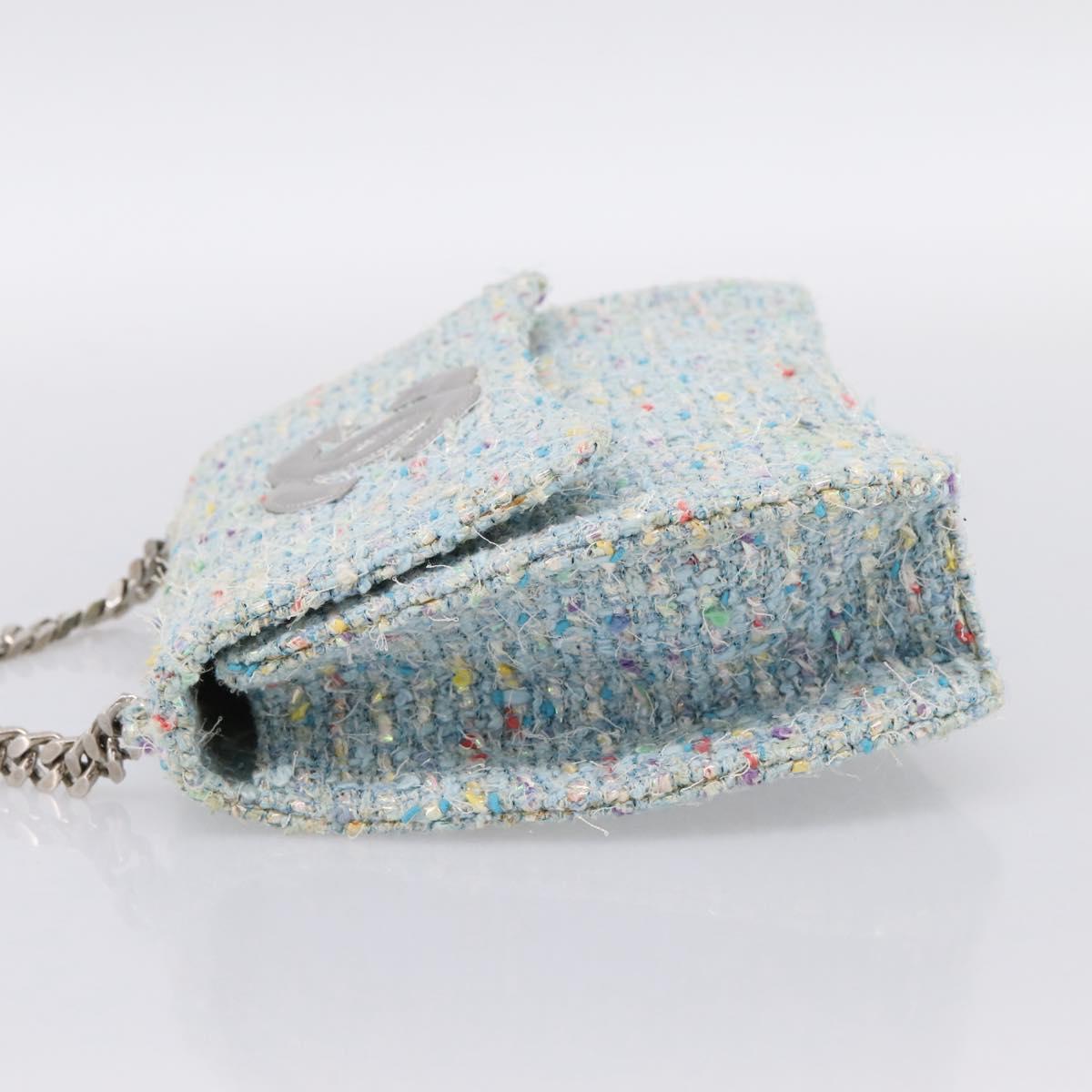 CHANEL COCO Mark Chain Hand Bag Tweed Light Blue Silver CC Auth 197488SAM