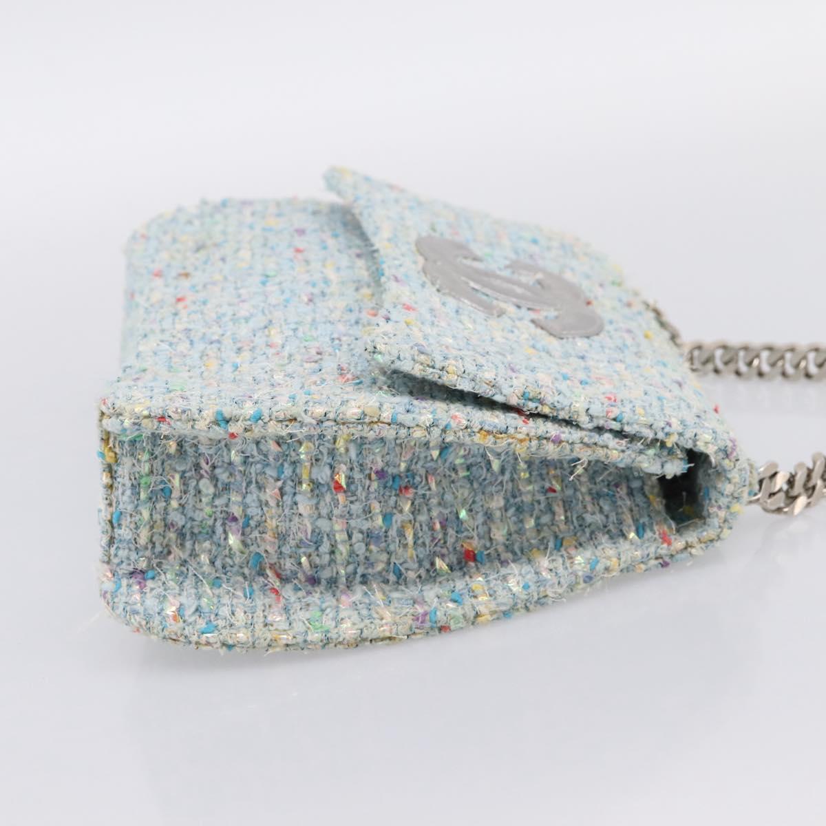 CHANEL COCO Mark Chain Hand Bag Tweed Light Blue Silver CC Auth 197488SAM