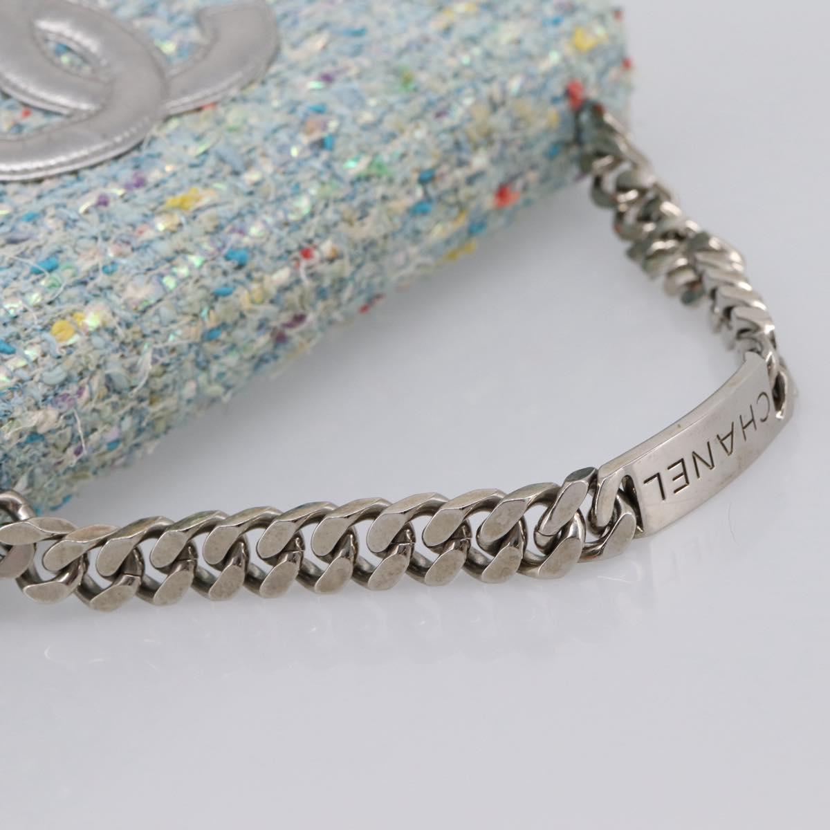 CHANEL COCO Mark Chain Hand Bag Tweed Light Blue Silver CC Auth 197488SAM