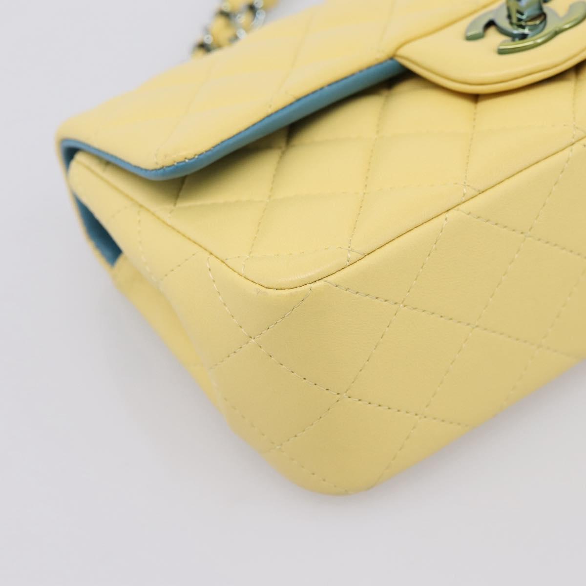 CHANEL Mini Matelasse 20 Chain Shoulder Bag Lamb Skin Yellow CC Auth 197490SV