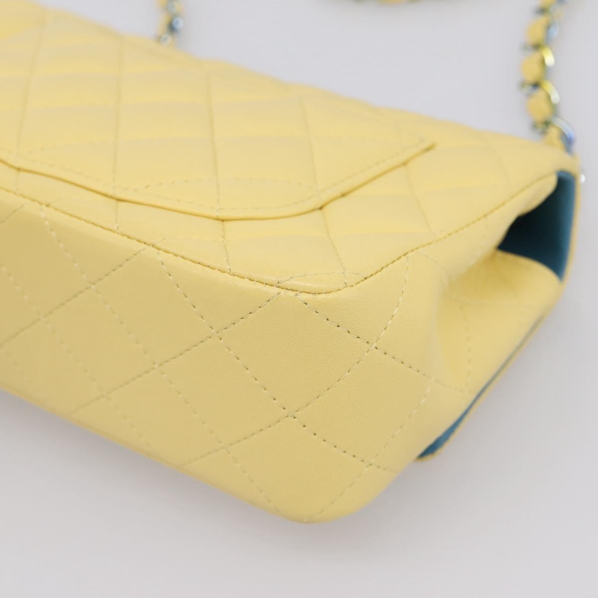 CHANEL Mini Matelasse 20 Chain Shoulder Bag Lamb Skin Yellow CC Auth 197490SV