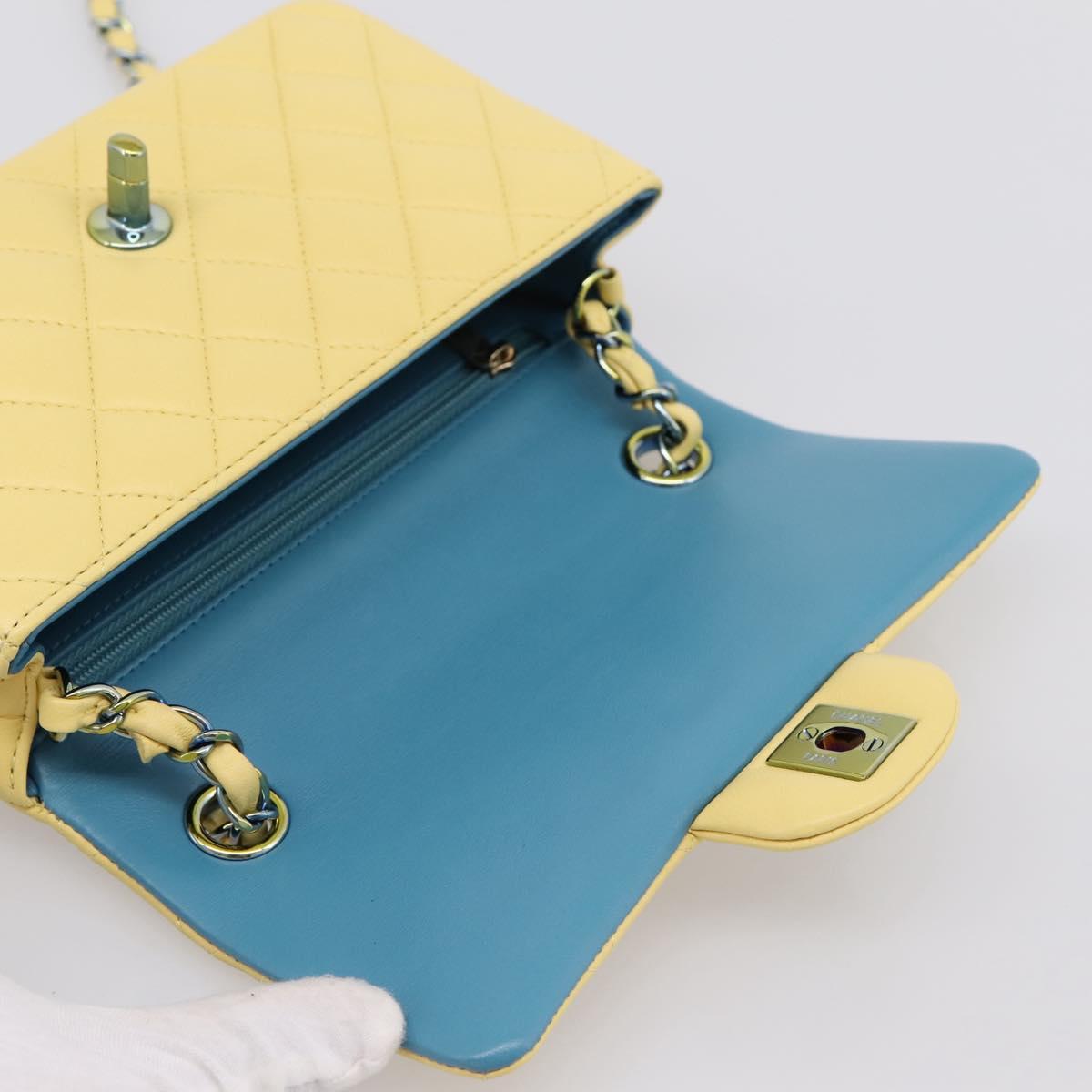 CHANEL Mini Matelasse 20 Chain Shoulder Bag Lamb Skin Yellow CC Auth 197490SV