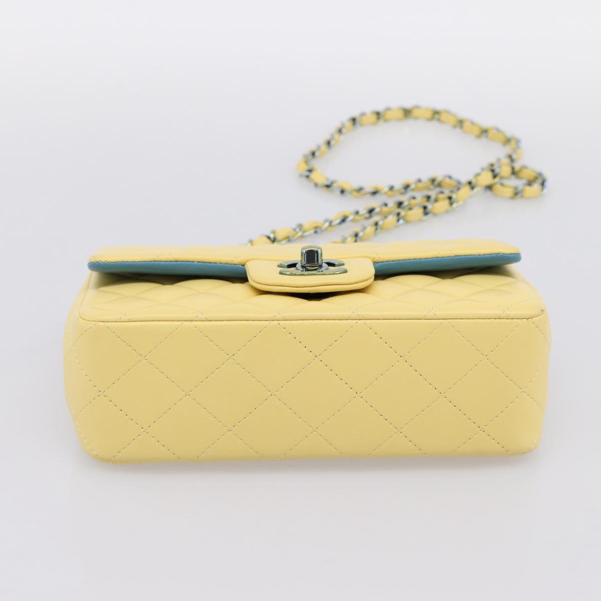 CHANEL Mini Matelasse 20 Chain Shoulder Bag Lamb Skin Yellow CC Auth 197490SV