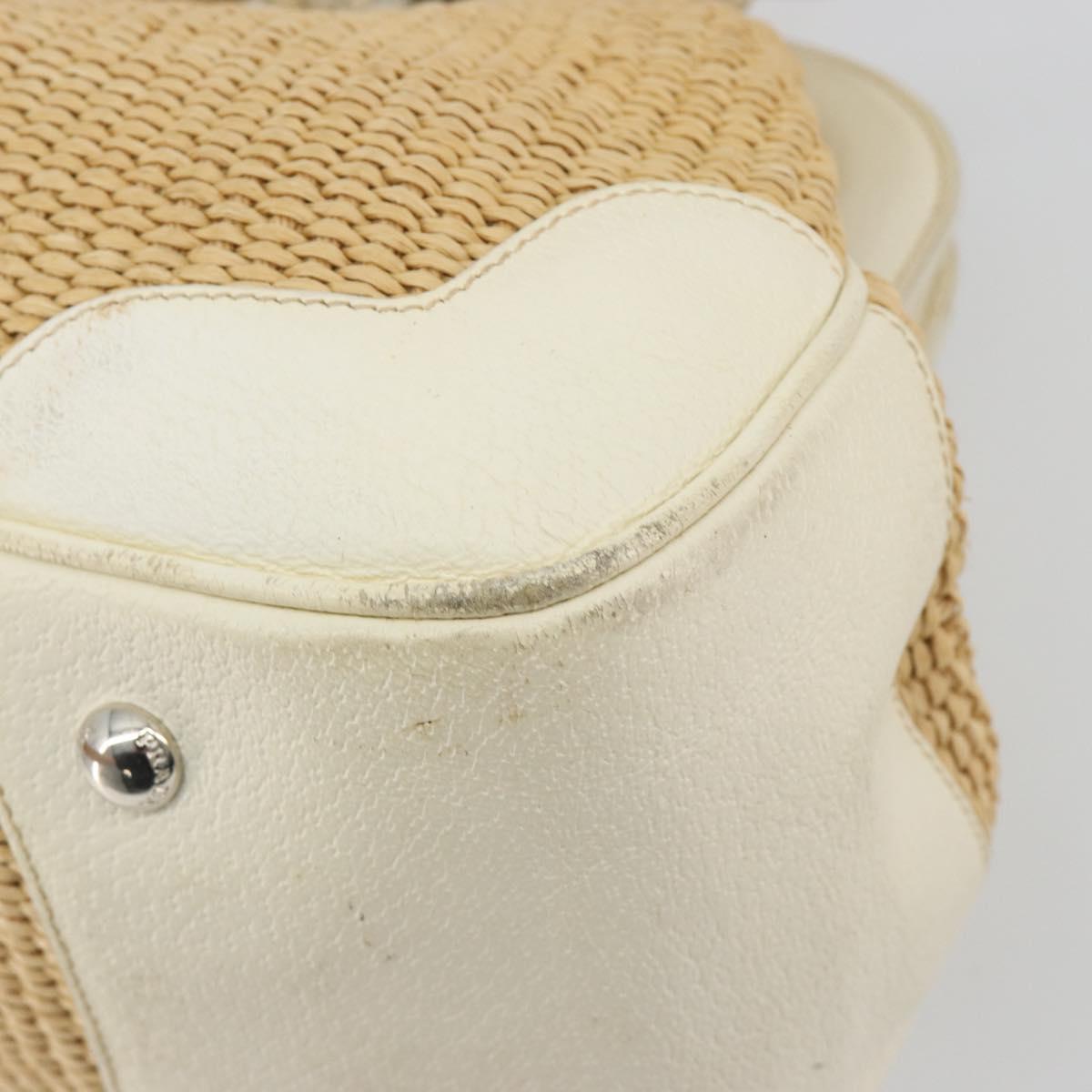 PRADA Hand Bag Straw Beige Silver Auth 197502A