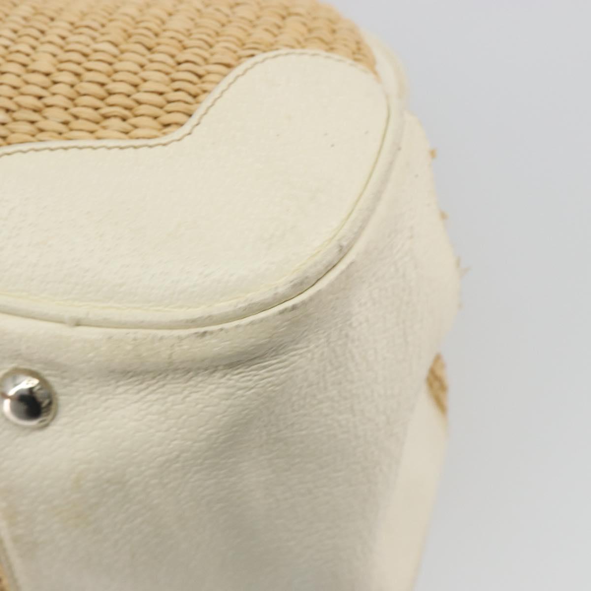 PRADA Hand Bag Straw Beige Silver Auth 197502A