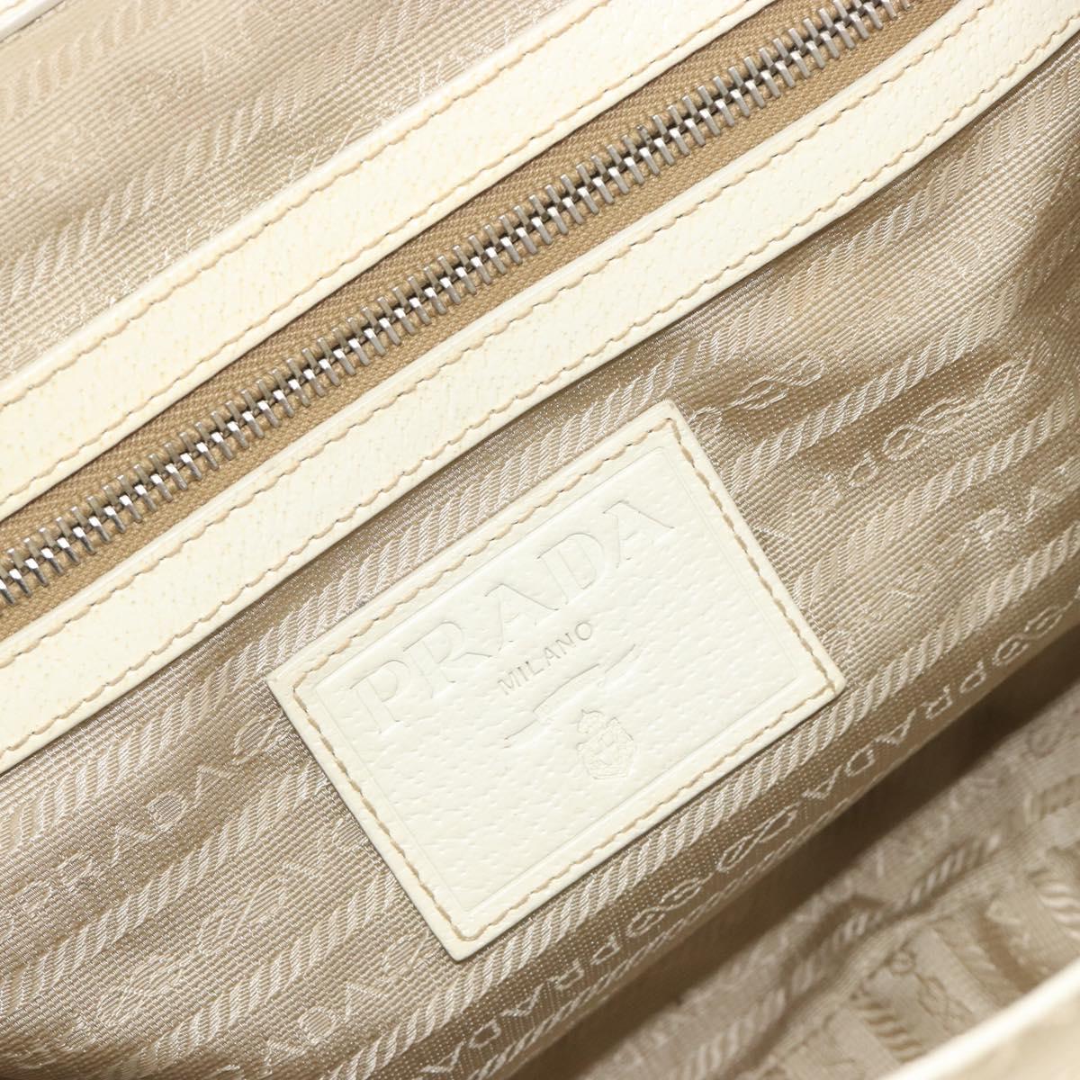 PRADA Hand Bag Straw Beige Silver Auth 197502A