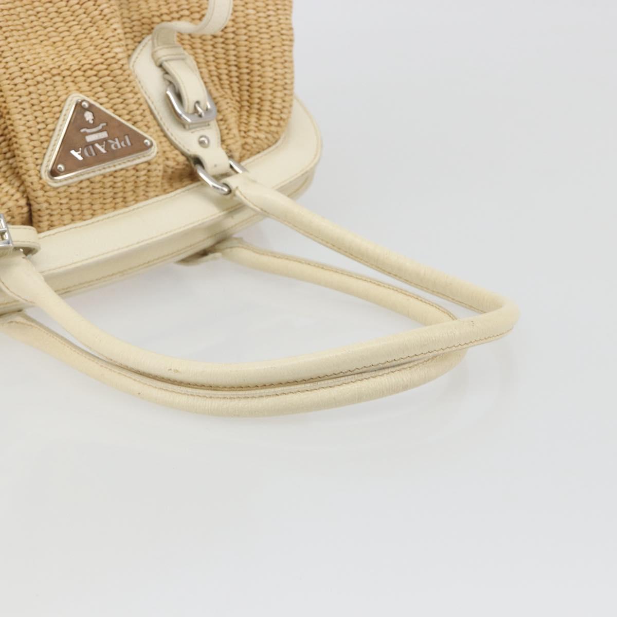 PRADA Hand Bag Straw Beige Silver Auth 197502A