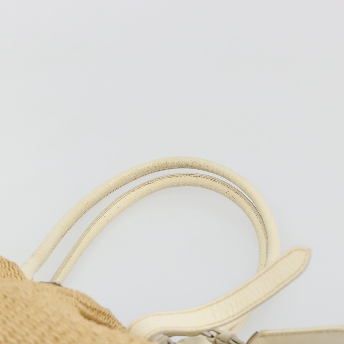 PRADA Hand Bag Straw Beige Silver Auth 197502A
