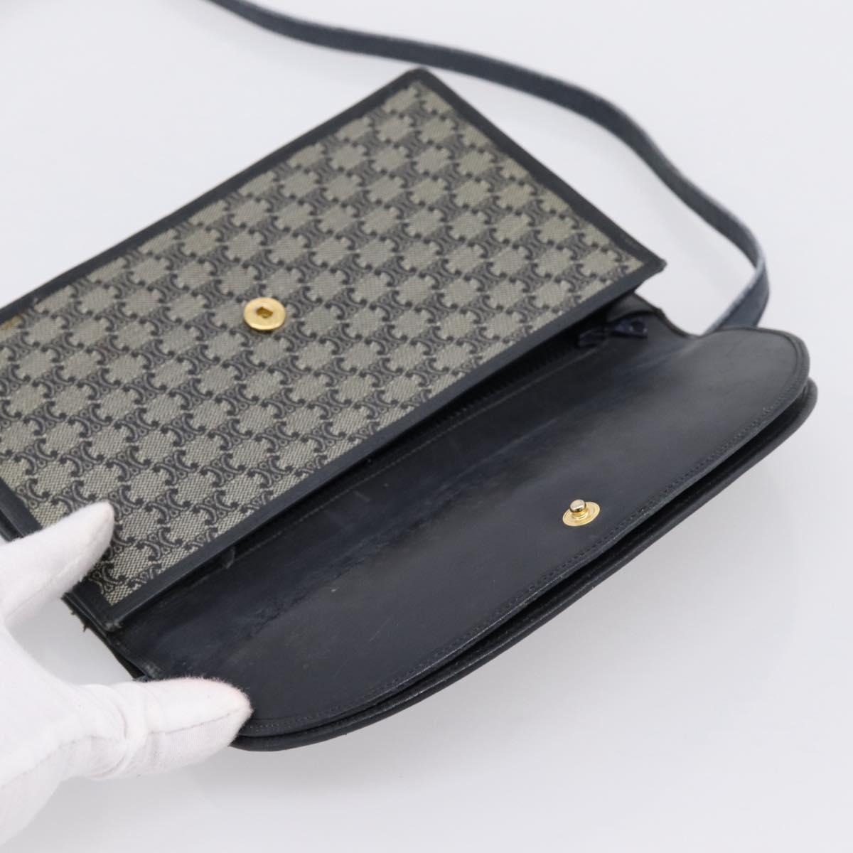 CELINE Macadam Canvas Shoulder Bag PVC Navy Gold Auth 197504