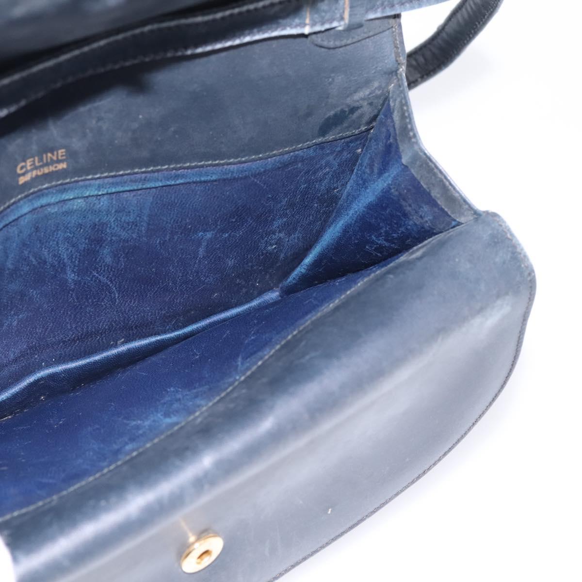 CELINE Macadam Canvas Shoulder Bag PVC Navy Gold Auth 197504