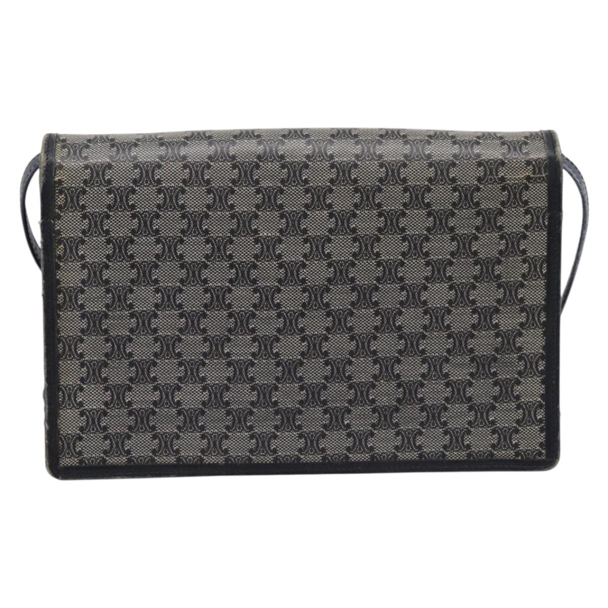 CELINE Macadam Canvas Shoulder Bag PVC Navy Gold Auth 197504