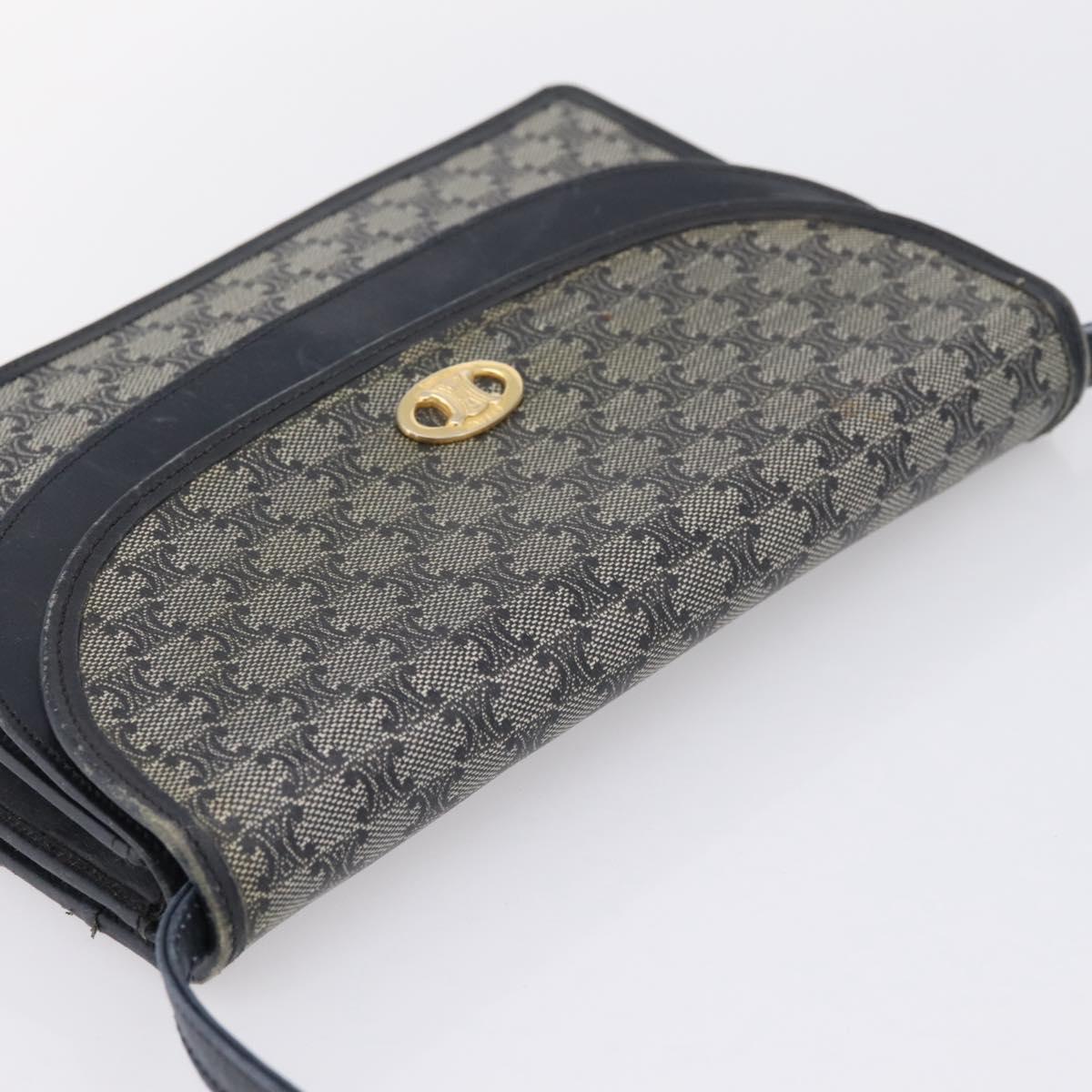 CELINE Macadam Canvas Shoulder Bag PVC Navy Gold Auth 197504