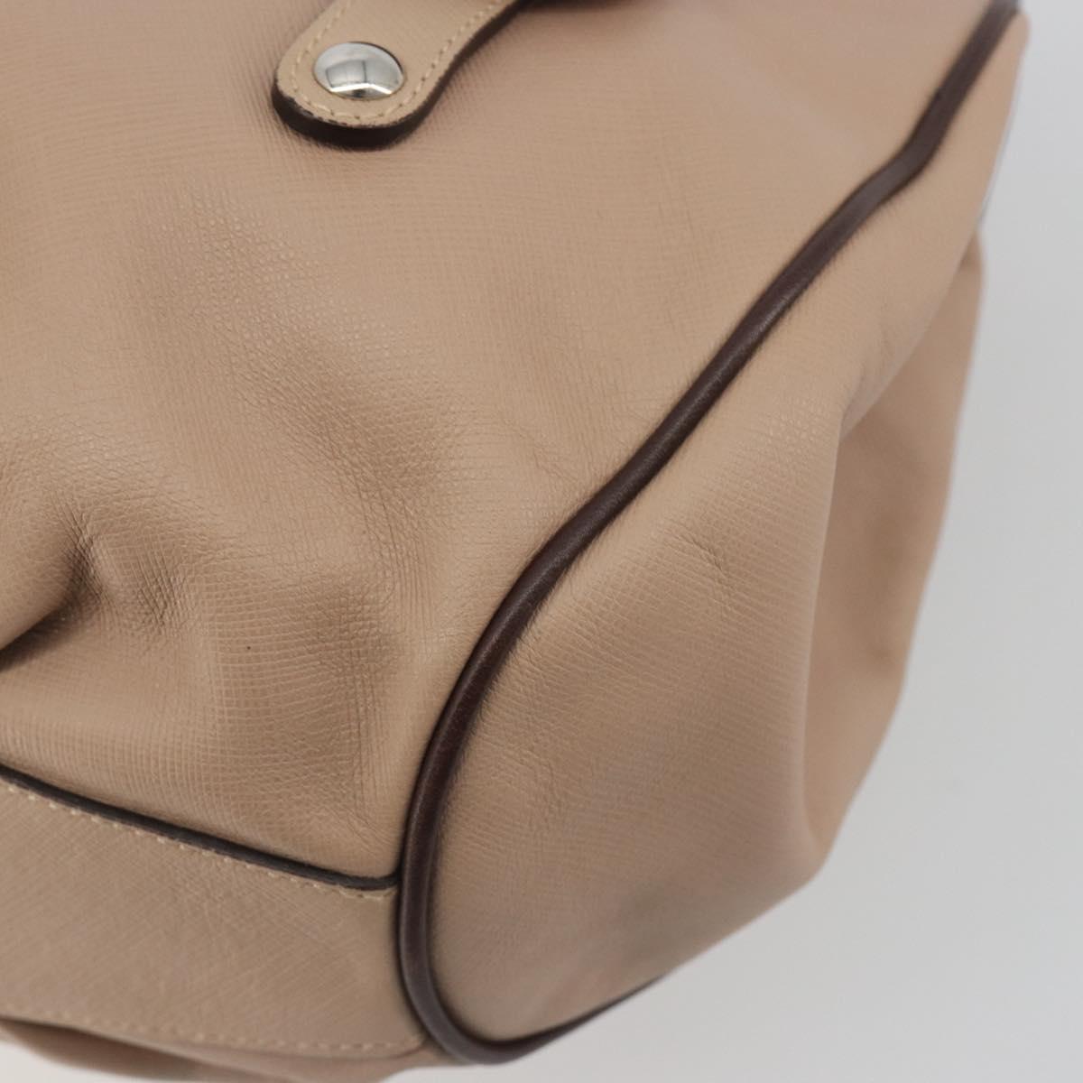 Salvatore Ferragamo Gancini Hand Bag Leather Beige Silver Auth 197508A