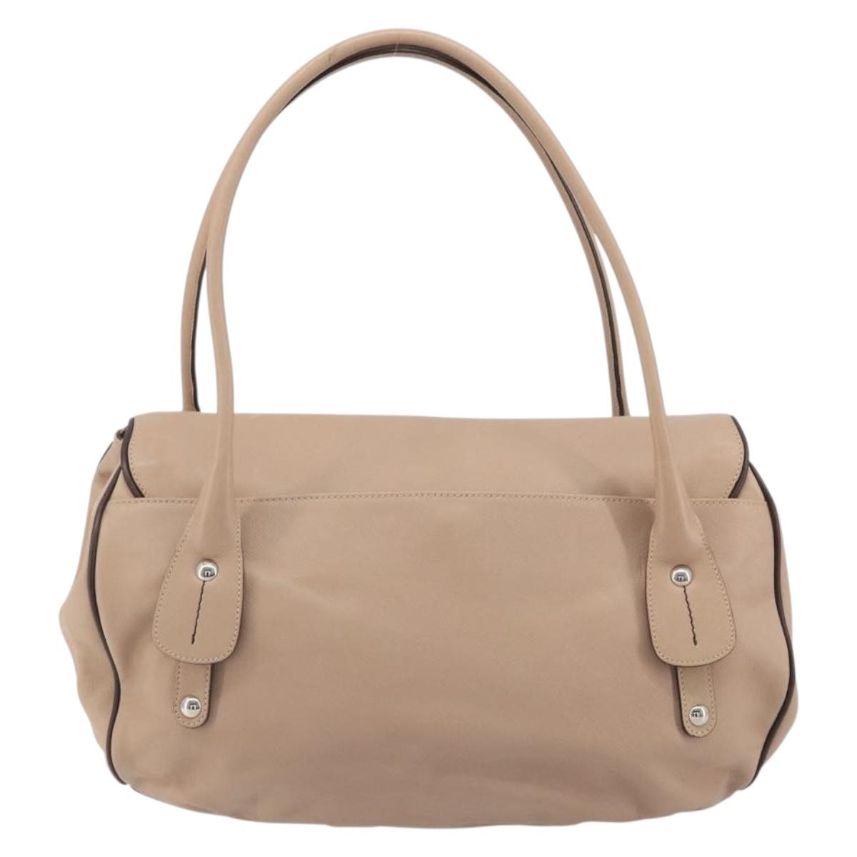 Salvatore Ferragamo Gancini Hand Bag Leather Beige Silver Auth 197508A