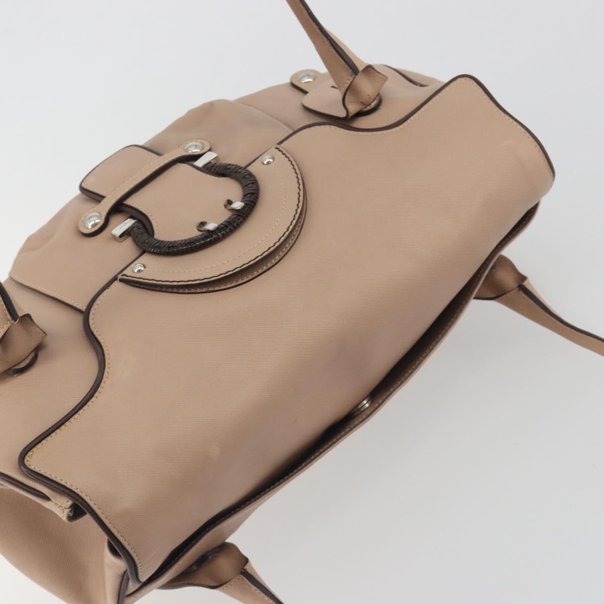 Salvatore Ferragamo Gancini Hand Bag Leather Beige Silver Auth 197508A