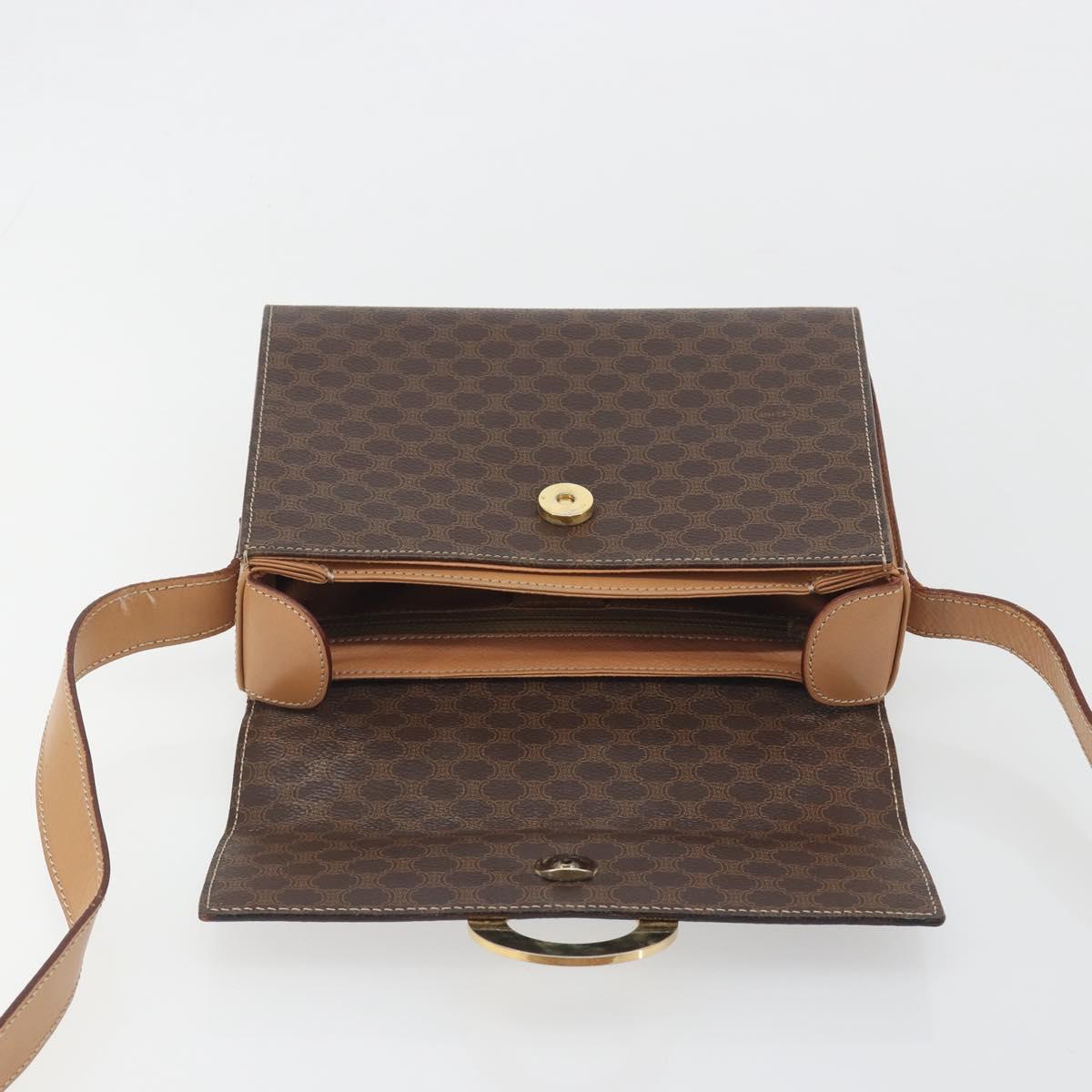 CELINE Macadam Canvas Circle Shoulder Bag PVC Leather Brown Gold Auth 197510A