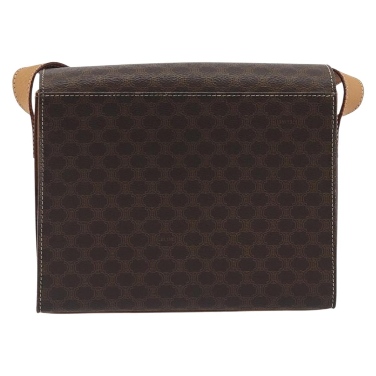 CELINE Macadam Canvas Circle Shoulder Bag PVC Leather Brown Gold Auth 197510A