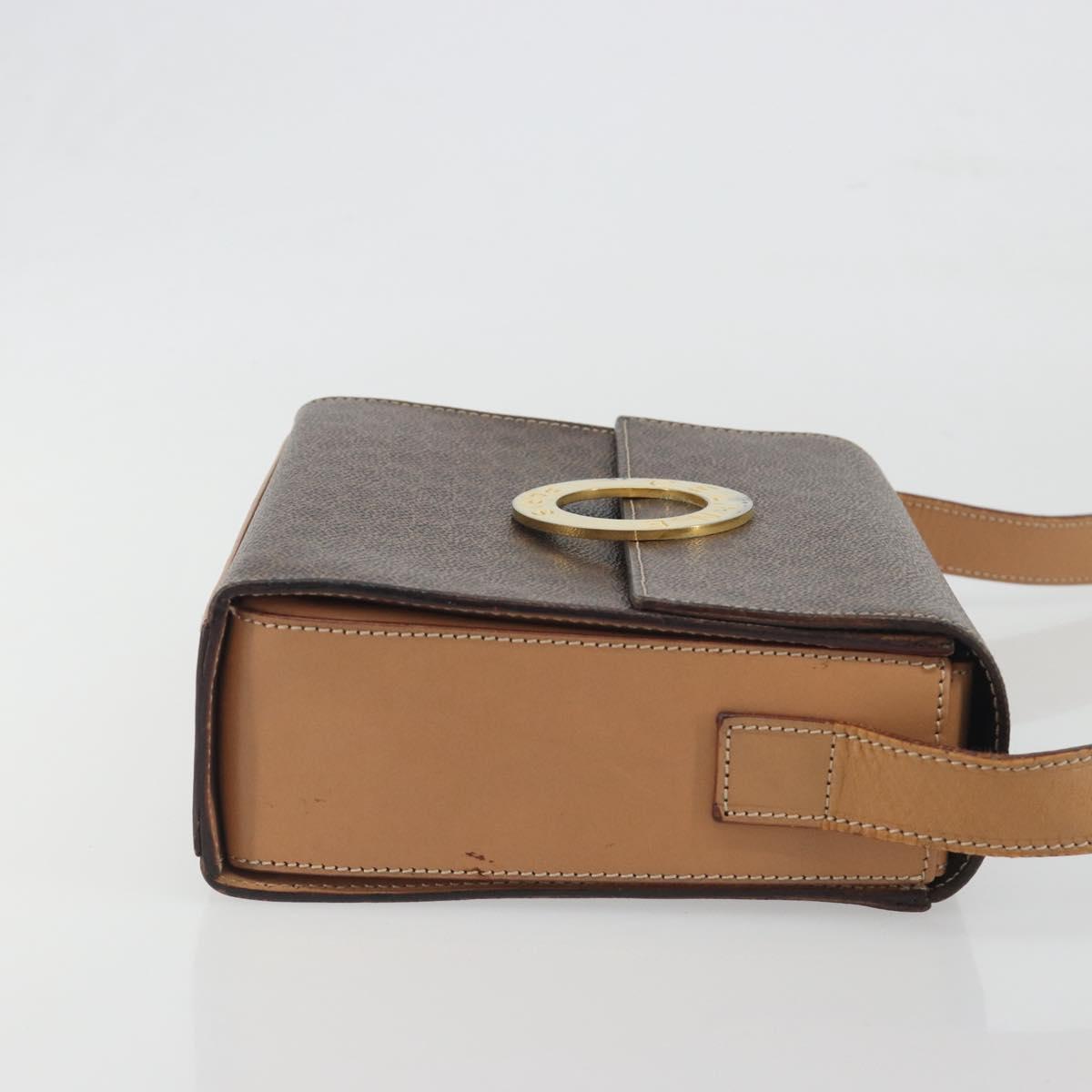 CELINE Macadam Canvas Circle Shoulder Bag PVC Leather Brown Gold Auth 197510A
