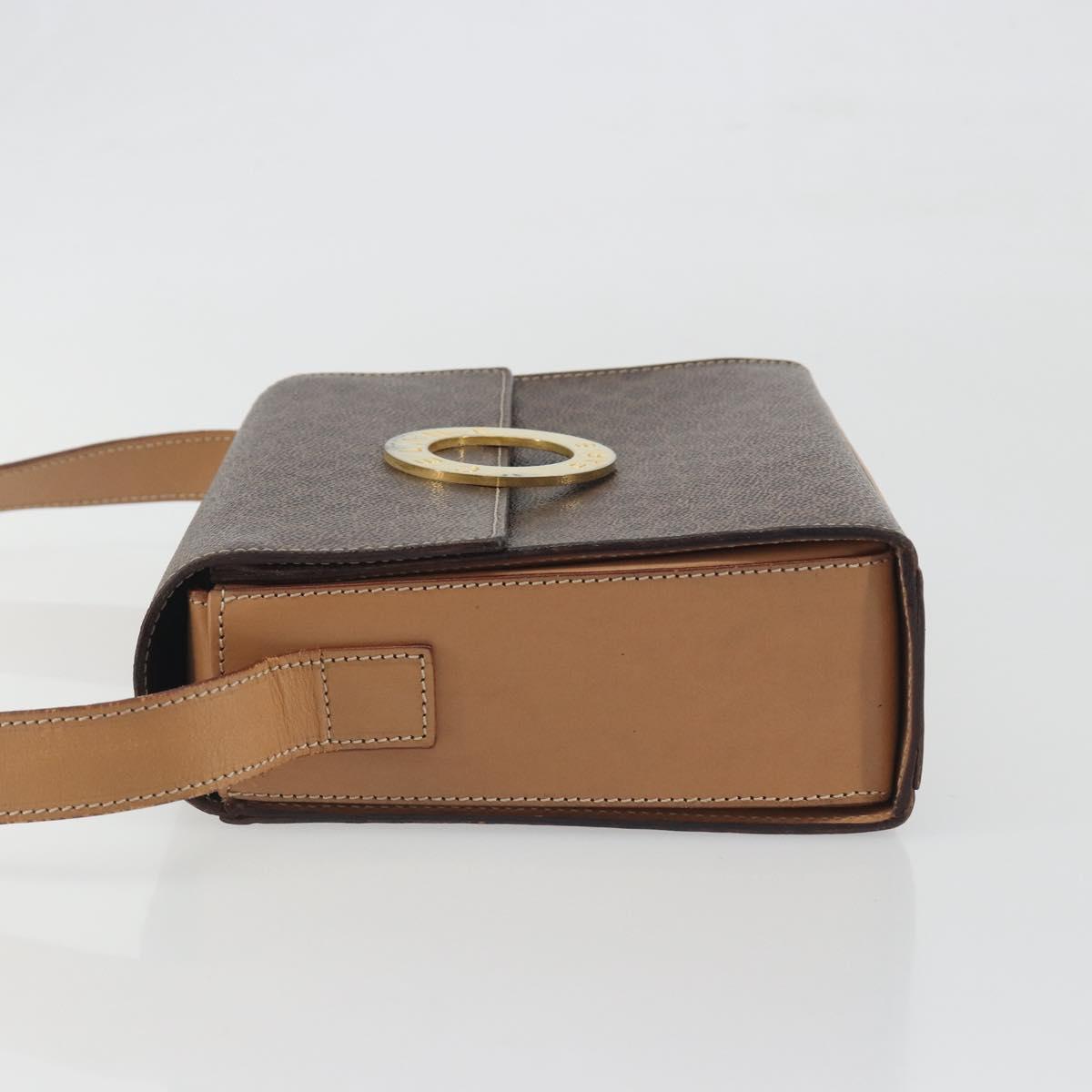 CELINE Macadam Canvas Circle Shoulder Bag PVC Leather Brown Gold Auth 197510A