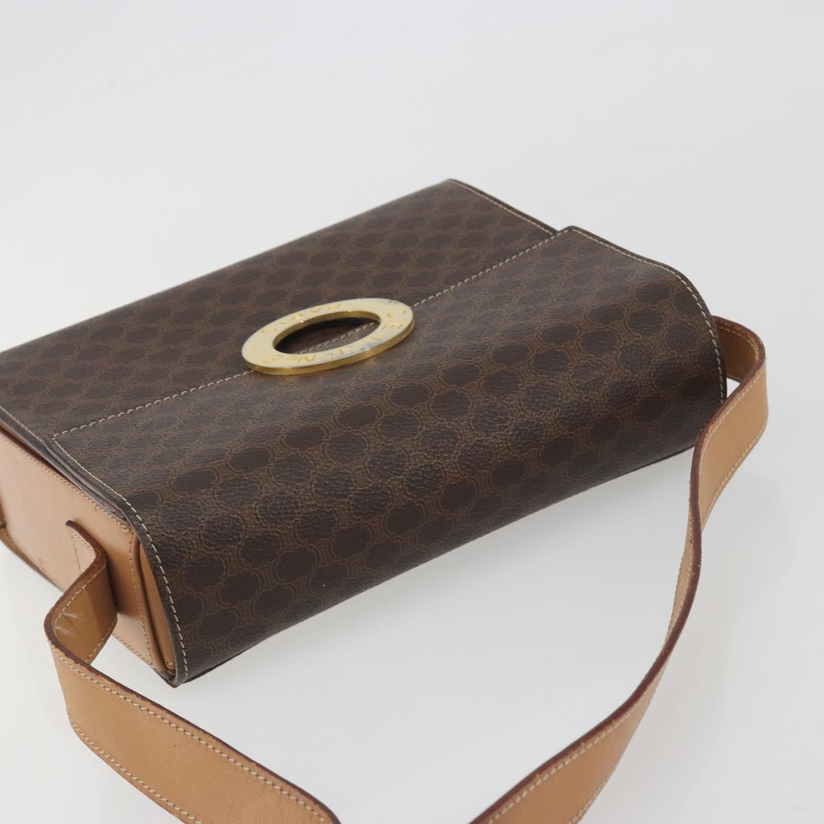 CELINE Macadam Canvas Circle Shoulder Bag PVC Leather Brown Gold Auth 197510A
