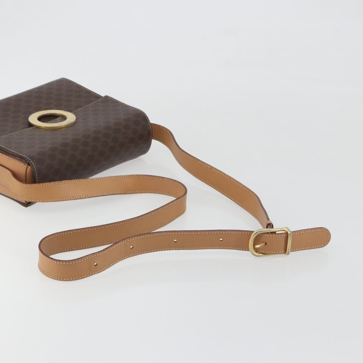 CELINE Macadam Canvas Circle Shoulder Bag PVC Leather Brown Gold Auth 197510A