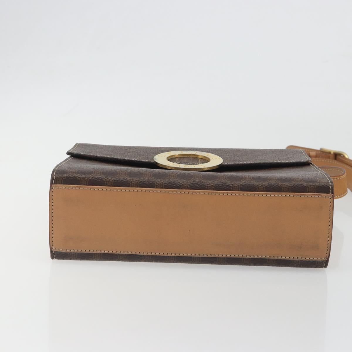 CELINE Macadam Canvas Circle Shoulder Bag PVC Leather Brown Gold Auth 197510A