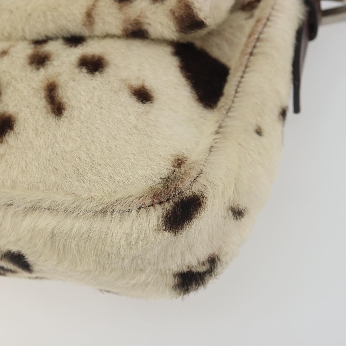 FENDI Mamma Baguette Shoulder Bag fur Ivory Silver Auth 197511SAM