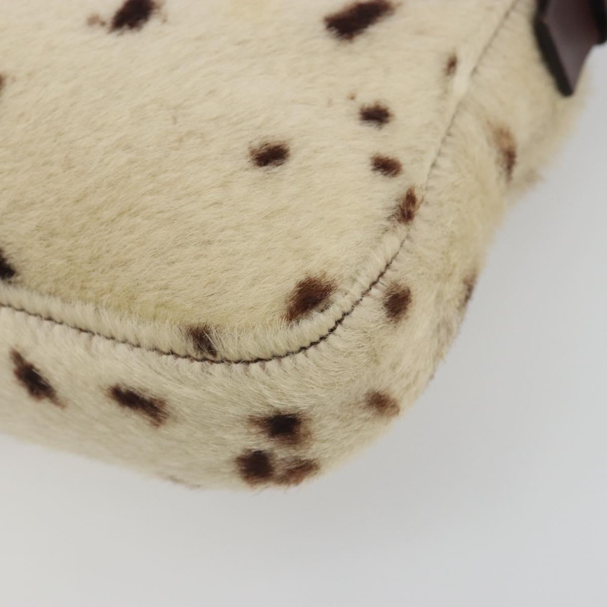 FENDI Mamma Baguette Shoulder Bag fur Ivory Silver Auth 197511SAM