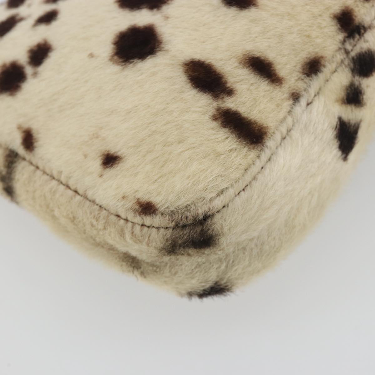 FENDI Mamma Baguette Shoulder Bag fur Ivory Silver Auth 197511SAM