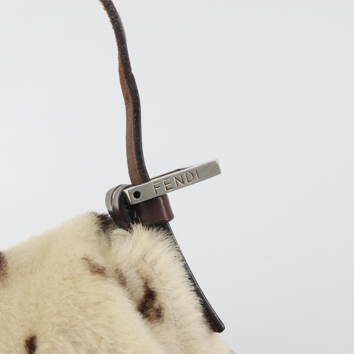 FENDI Mamma Baguette Shoulder Bag fur Ivory Silver Auth 197511SAM