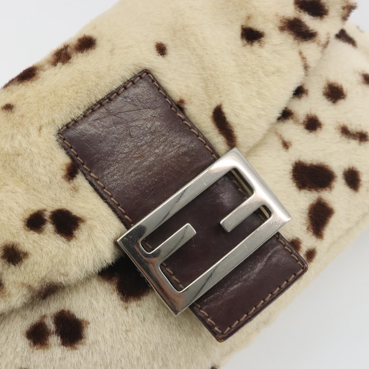 FENDI Mamma Baguette Shoulder Bag fur Ivory Silver Auth 197511SAM