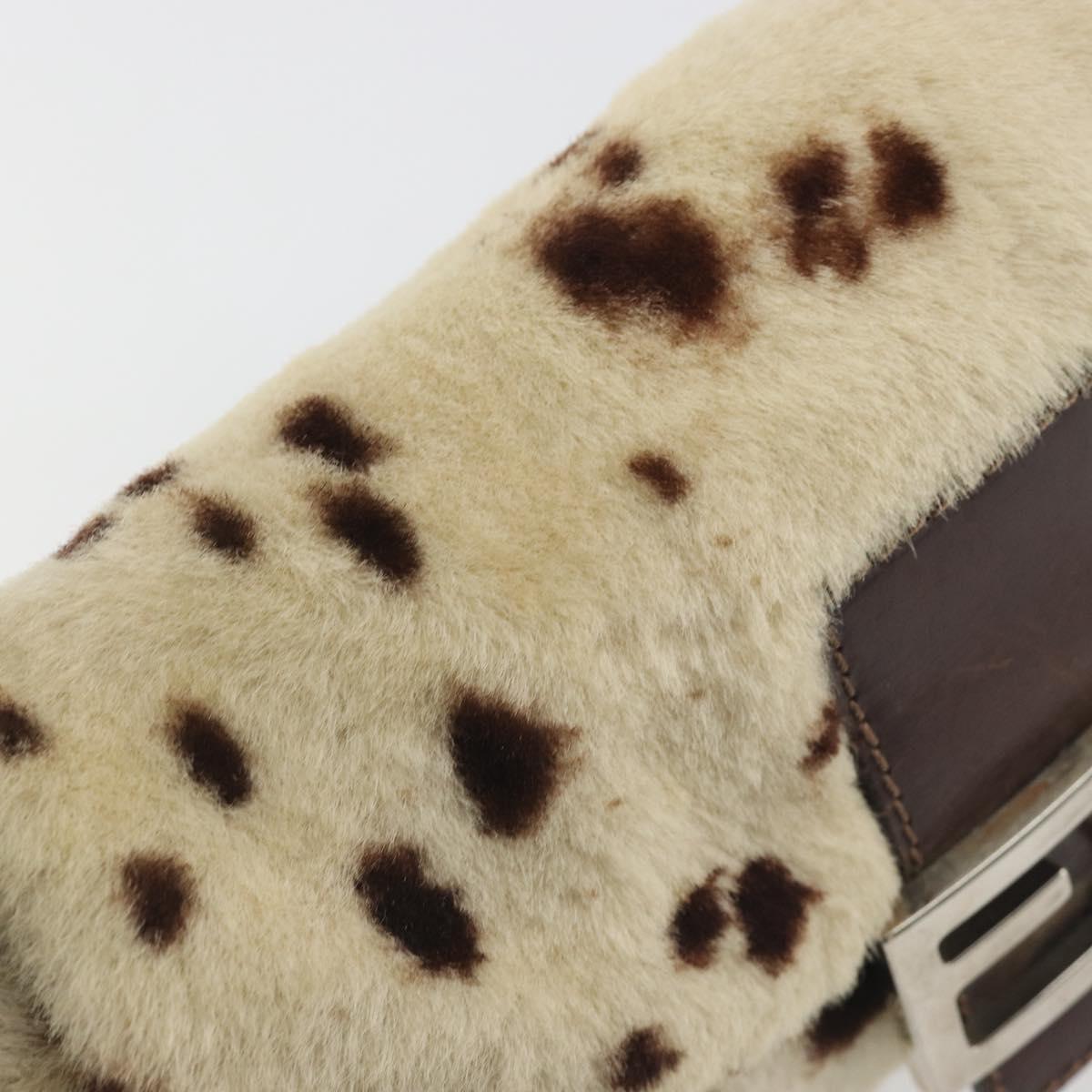 FENDI Mamma Baguette Shoulder Bag fur Ivory Silver Auth 197511SAM