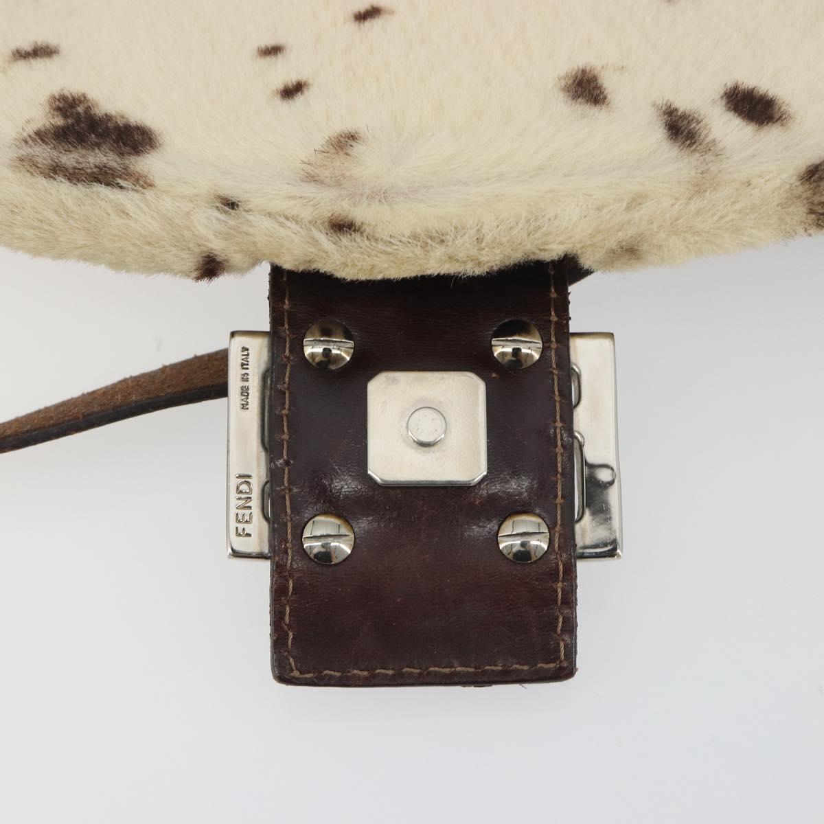 FENDI Mamma Baguette Shoulder Bag fur Ivory Silver Auth 197511SAM