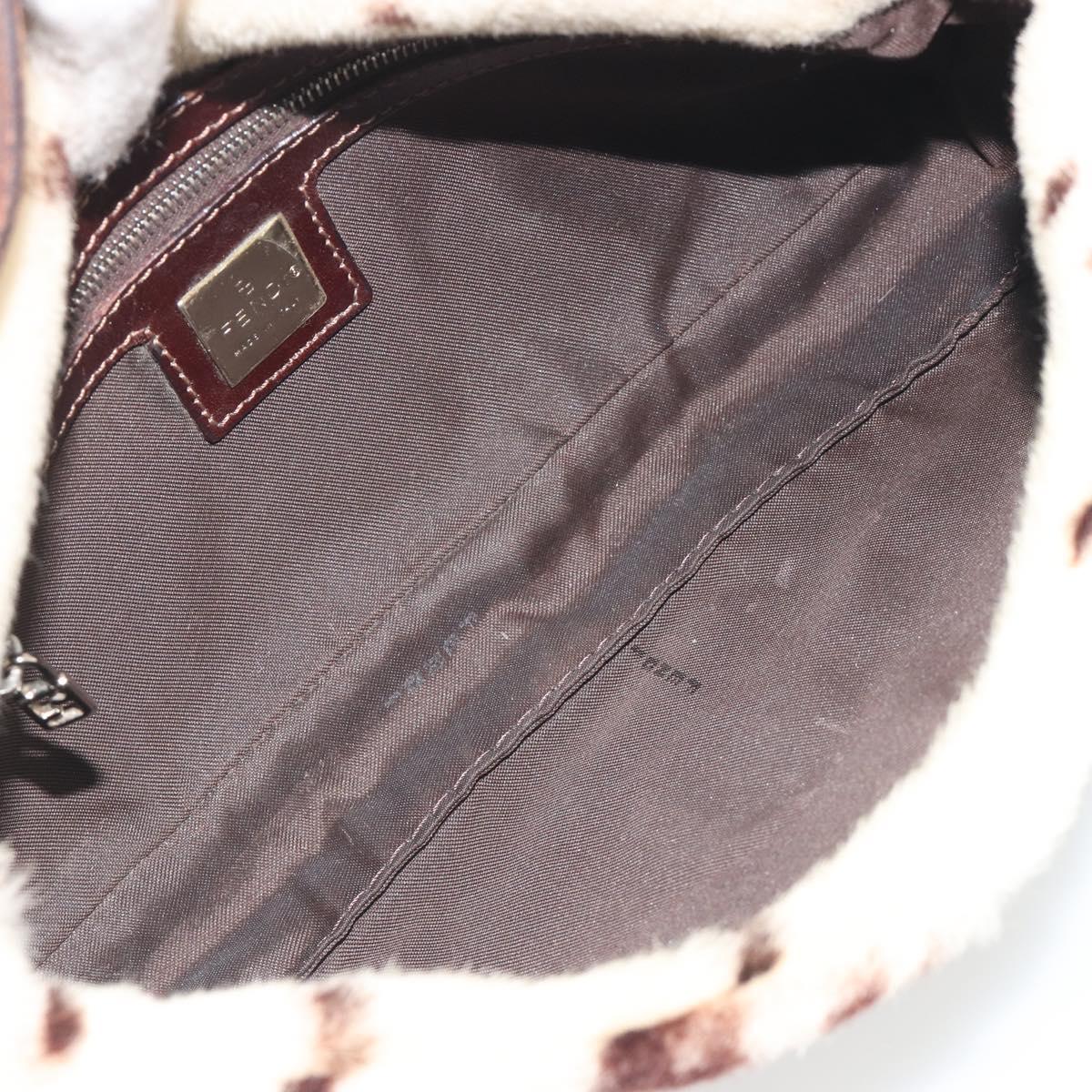 FENDI Mamma Baguette Shoulder Bag fur Ivory Silver Auth 197511SAM