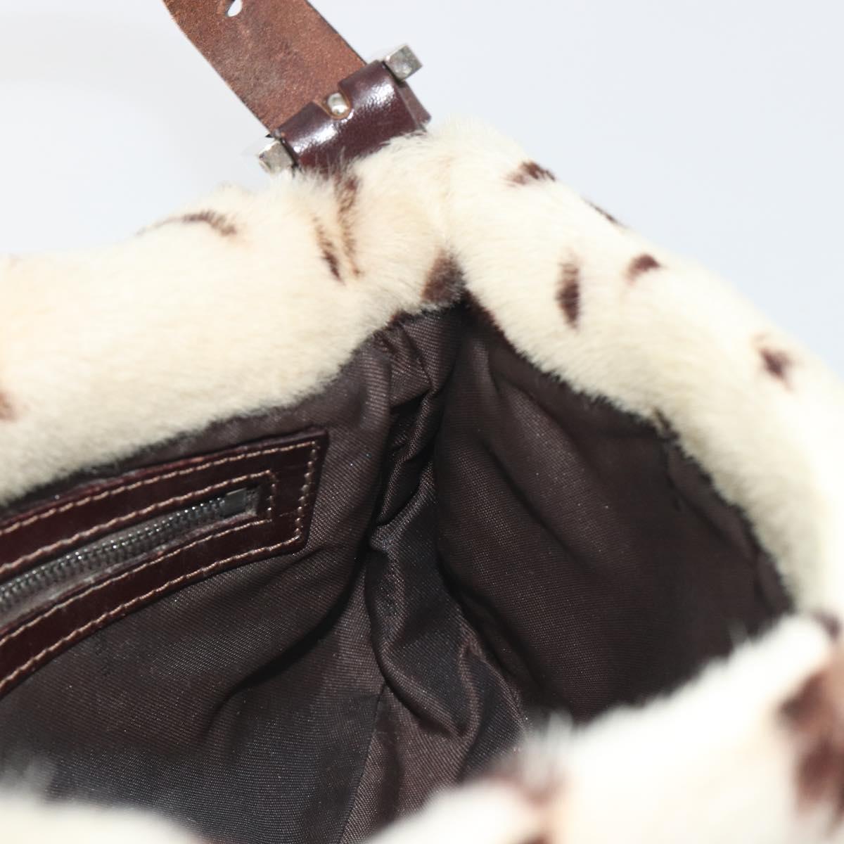 FENDI Mamma Baguette Shoulder Bag fur Ivory Silver Auth 197511SAM