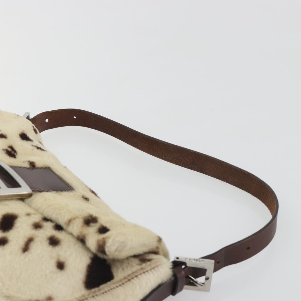 FENDI Mamma Baguette Shoulder Bag fur Ivory Silver Auth 197511SAM