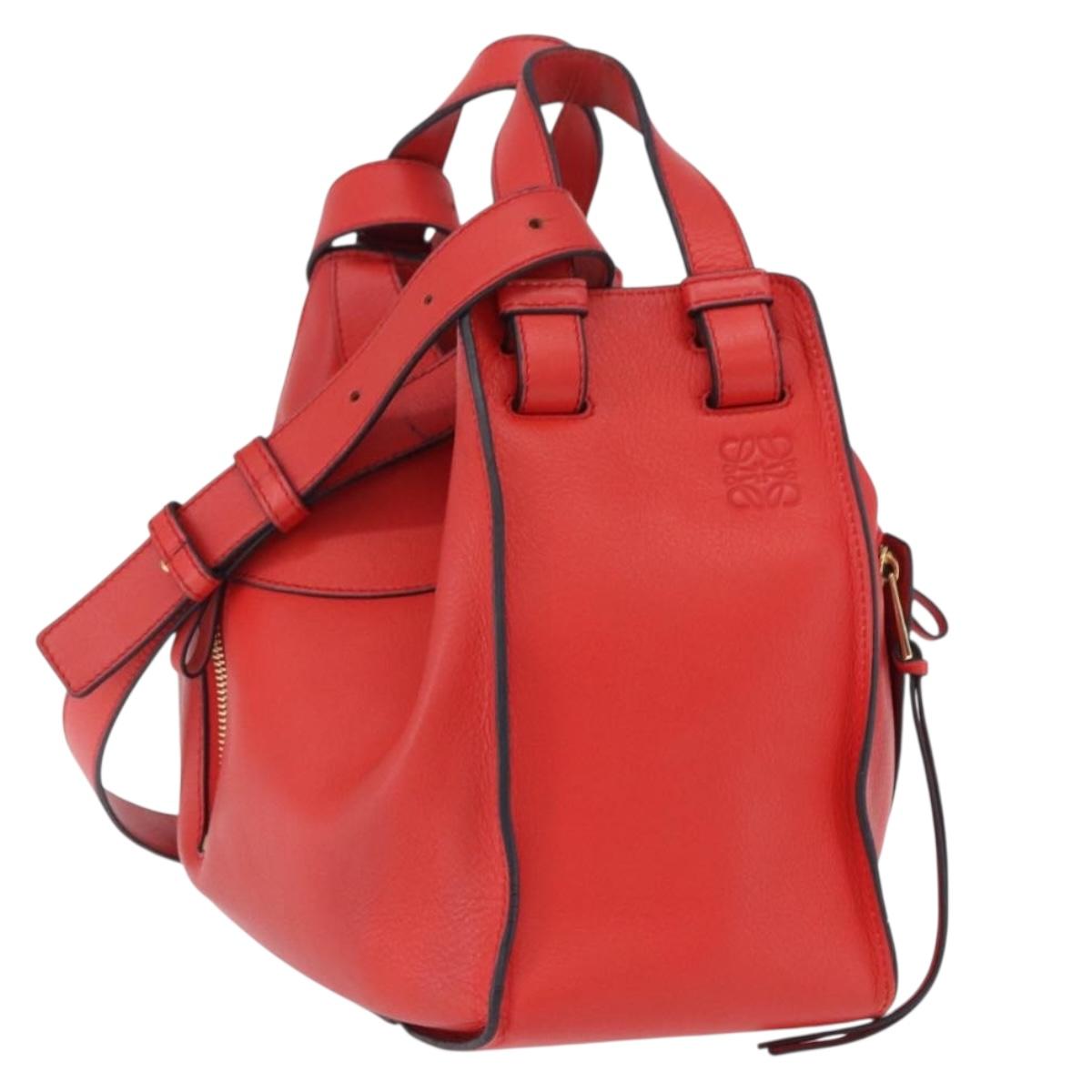 LOEWE Hammock Hand Bag Leather 2way Red Gold Auth 197512A