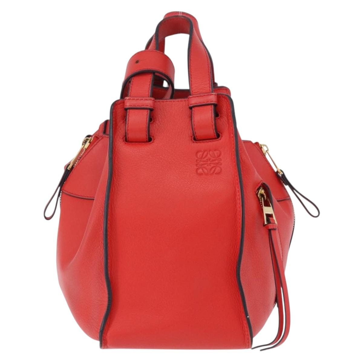 LOEWE Hammock Hand Bag Leather 2way Red Gold Auth 197512A