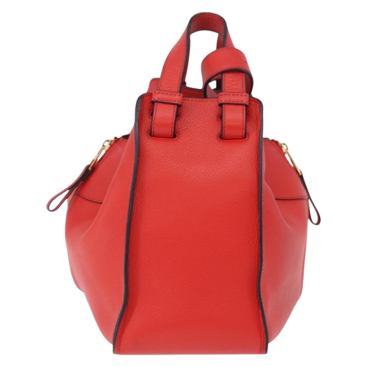 LOEWE Hammock Hand Bag Leather 2way Red Gold Auth 197512A