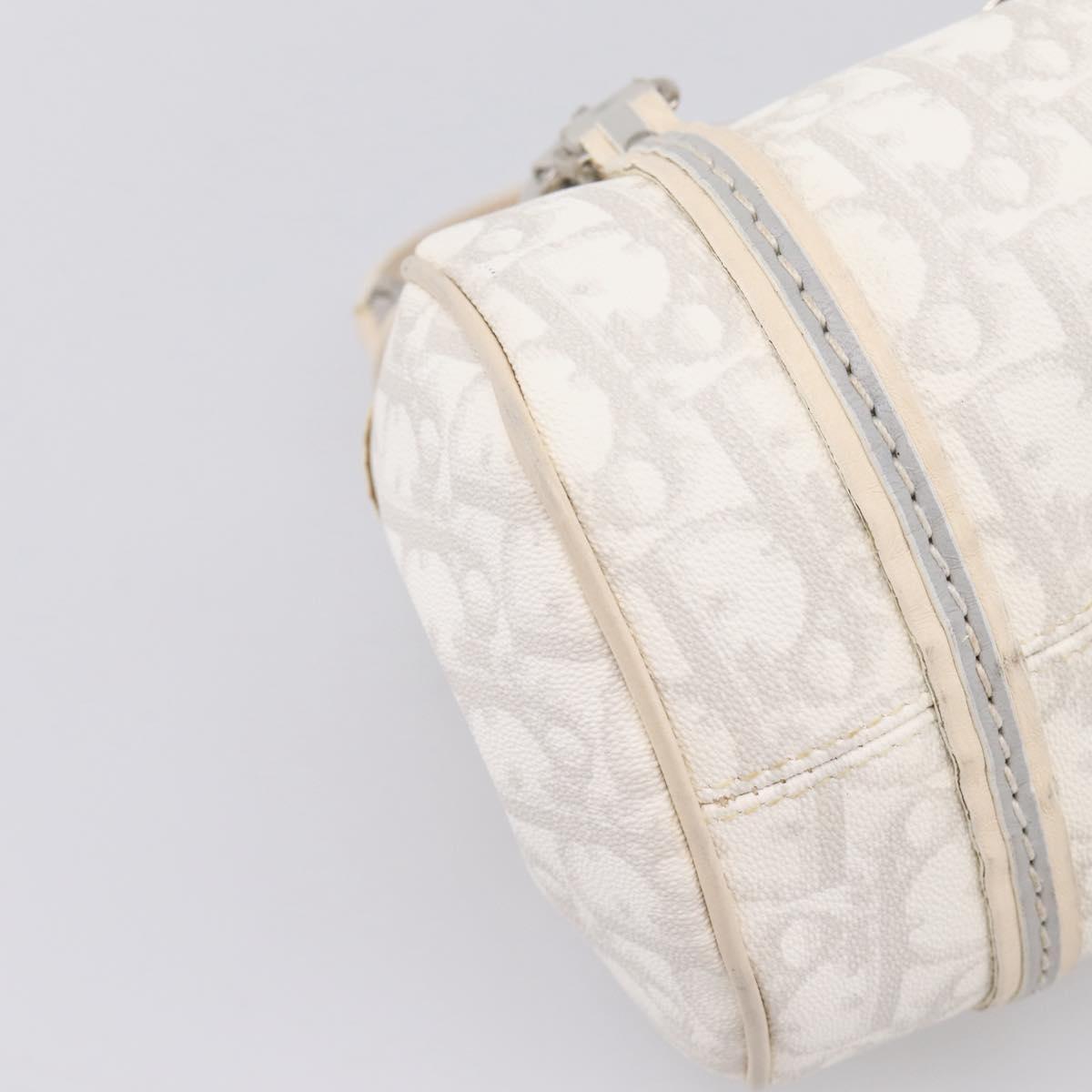 Christian Dior Trotter Canvas Romantic Hand Bag PVC White Silver Auth 197513V