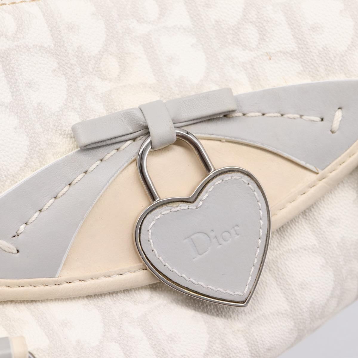 Christian Dior Trotter Canvas Romantic Hand Bag PVC White Silver Auth 197513V
